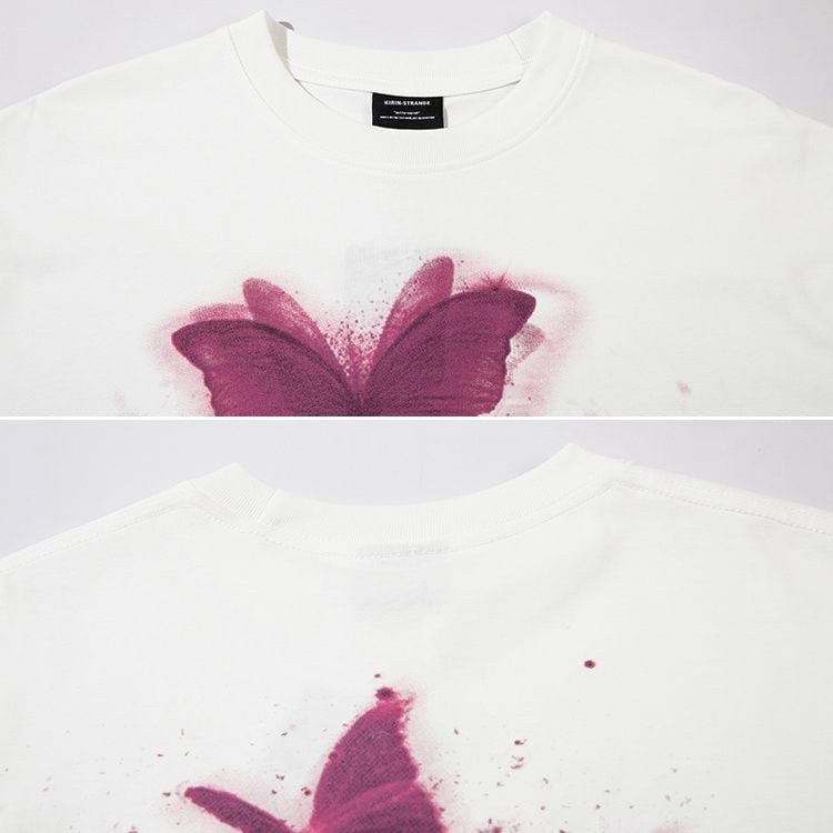 2color ユニセックス Tシャツ 半袖 バタフライ 蝶 プリント バック