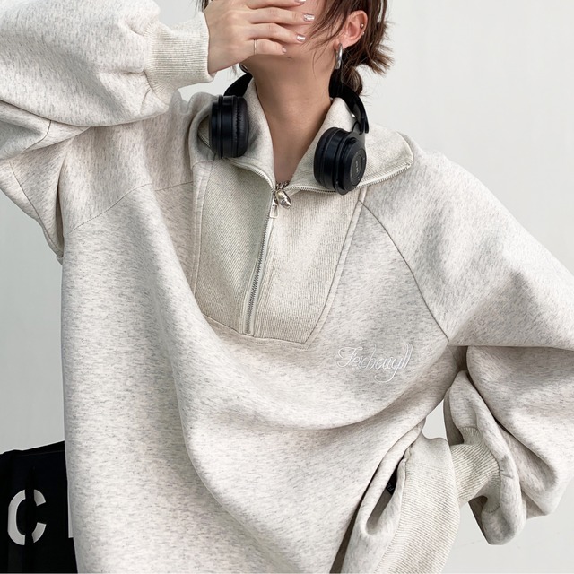 big collar half zip simple sweatshirt　ビックカラーハーフジップシンプルスウェットシャツ　J0584