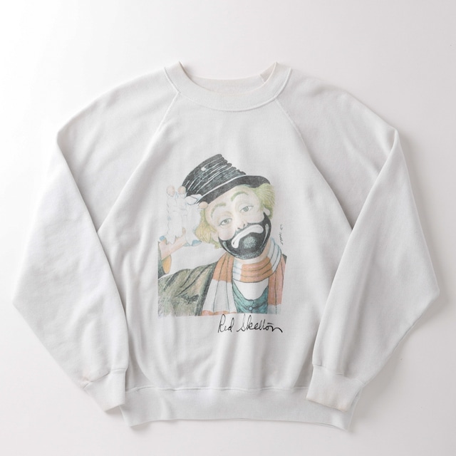 【逸品】80s Vintage raglan sweatshirt drawing white big size rare item Made in USA   /80年代 ヴィンテージ スウェットトレーナー  ラグラン袖 イラスト USA製 ビッグサイズ ホワイト 希少 サイズL