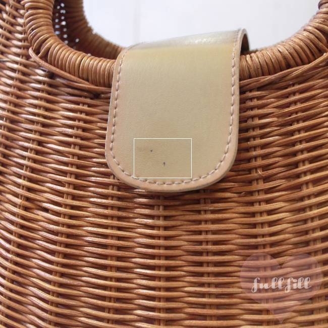 丸型ラタン×ピンクサテン内布のナチュラルかごバッグ BAG vintage 古着