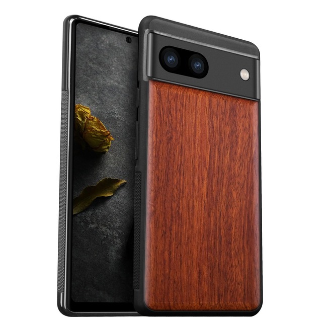 Carveit 木製 カバー Google Pixel 8a 対応 ケース (黒い木-白木スタイル)