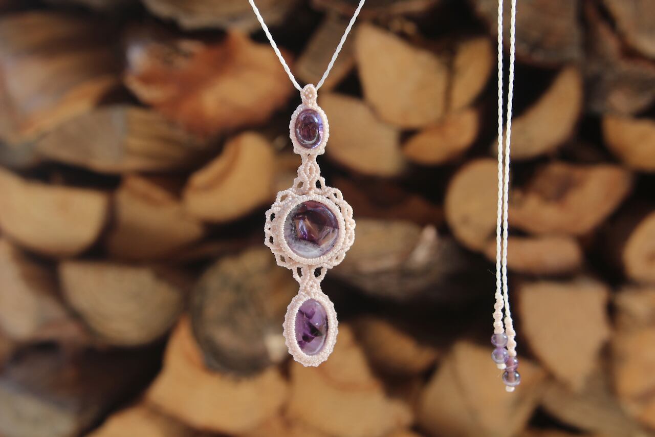 Trapiche amethyst micro macrame pendant