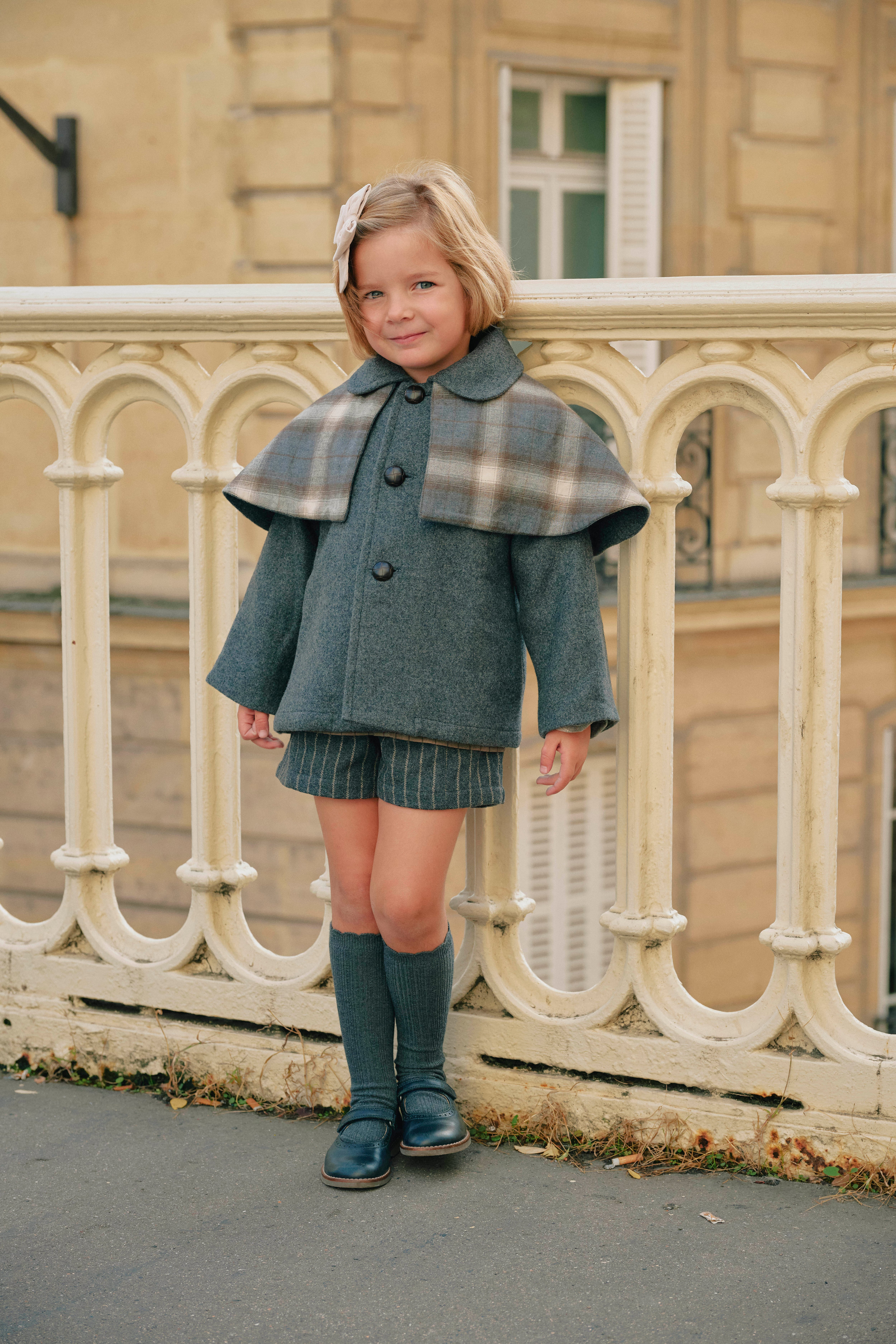 【予約/送料無料】18m-4y / Coat amovible cape SHERLOCK - gray mostly wool / Maison Marelle
