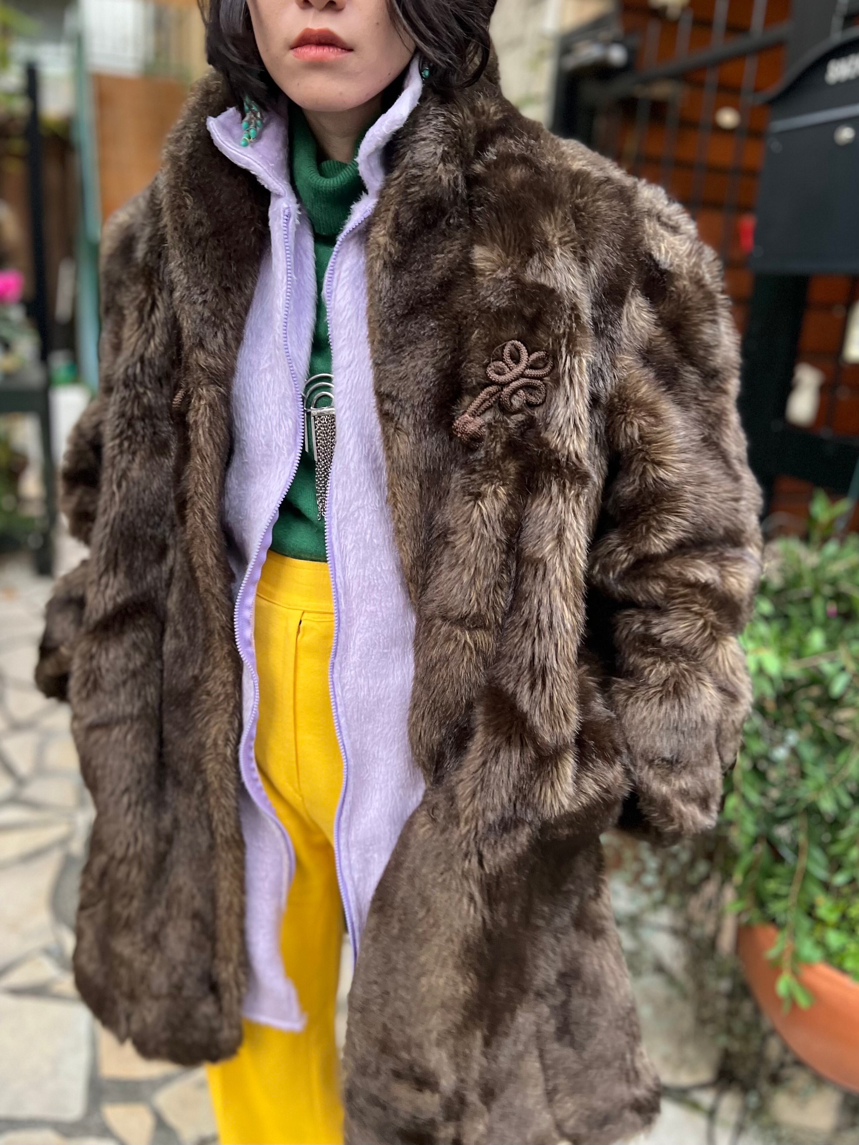 Vintage big size Chinese brown fake fur coat ( ヴィンテージ ビッグサイズ チャイニーズ 焦げ茶色  フェイクファー コート | Riyad vintage shop powered by BASE