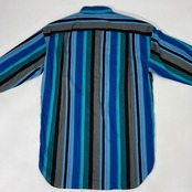 90s PERRY ELLIS ペリーエリス ストライプ 総柄 長袖シャツ 柄シャツ L/ブルー系 メンズ ビンテージ