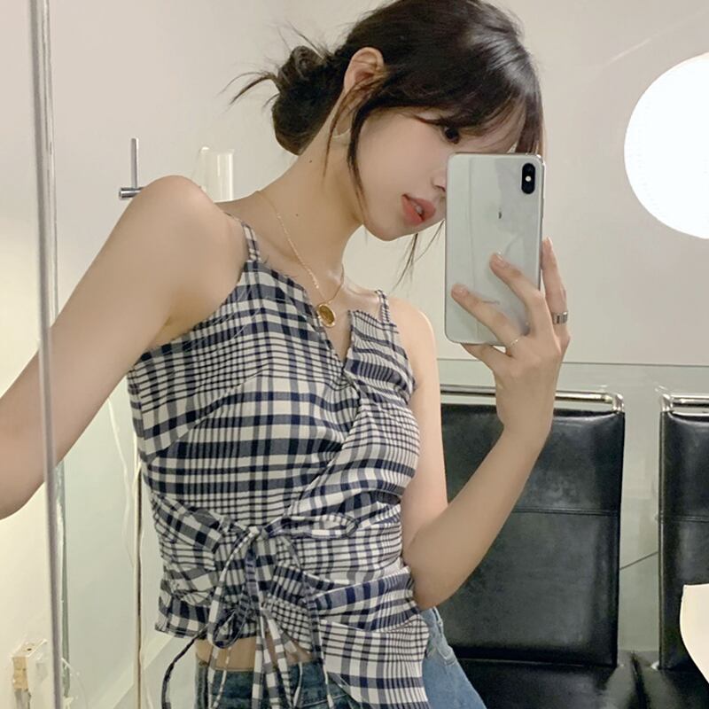 格子柄サマートップス ショート 夏物 試着室67356046931