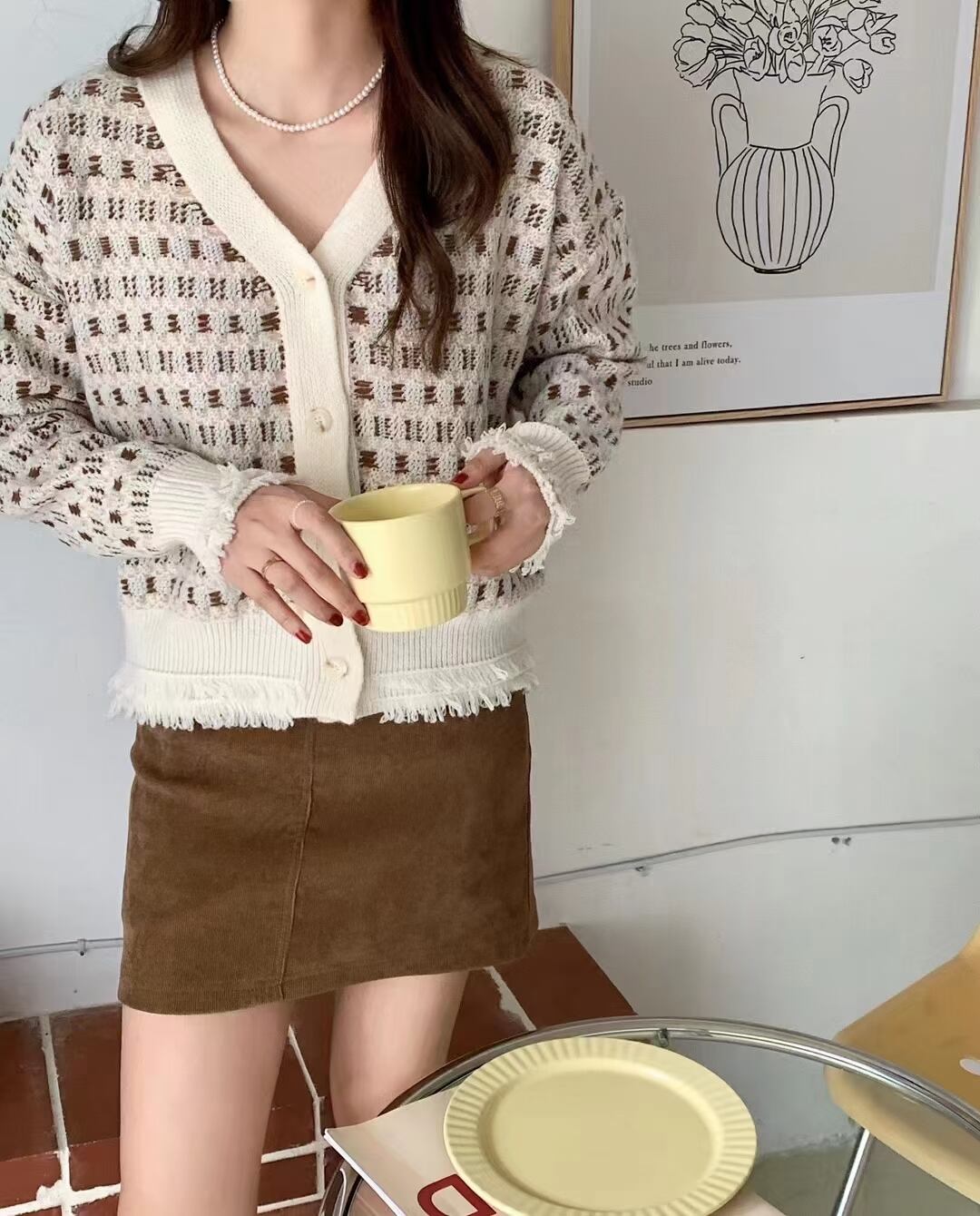 フリンジ加工 Vネックニットカーデ　AJ33172-610-1