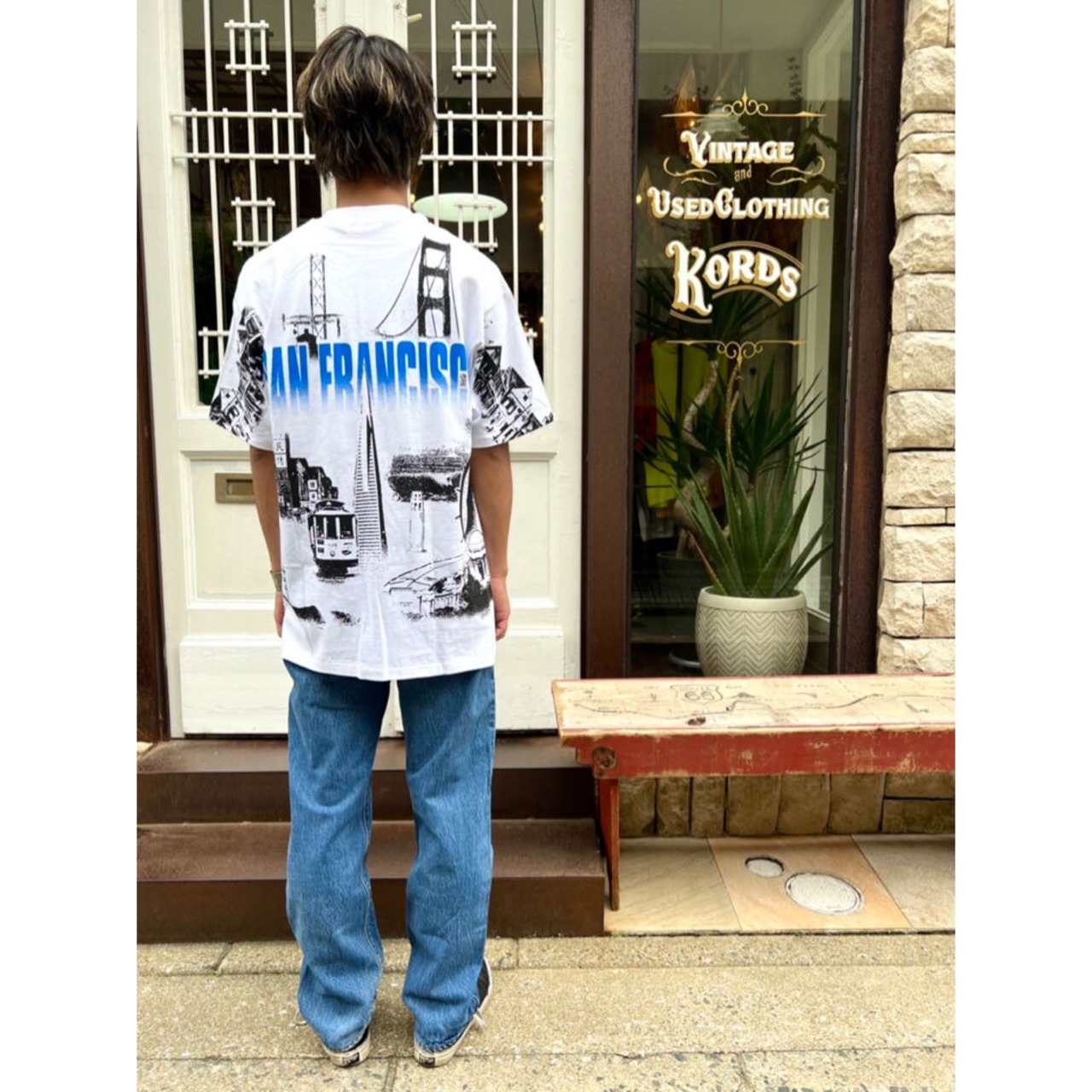 90s "DEAD STOCK" SAN FRANCISCO Overall Pattern Tee MADE IN USA  Size L