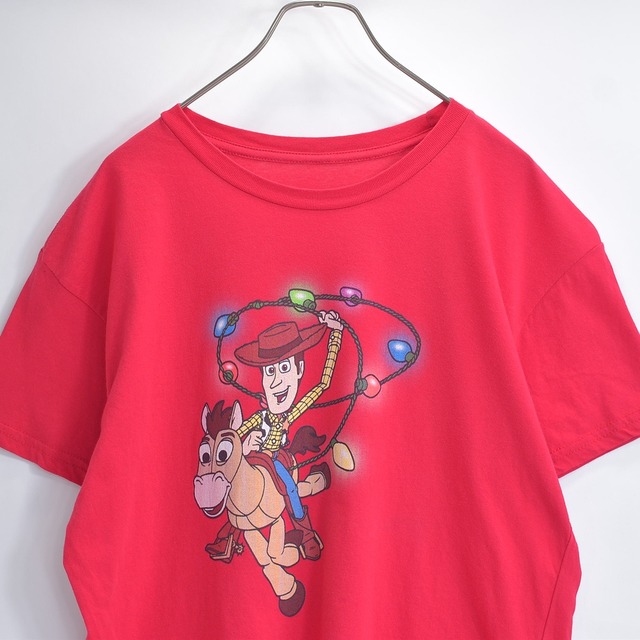 PIXAR ピクサー トイストーリー ウッディ ブルズアイ 電飾 クリスマスライト コミックグラフィックプリント 半袖Tシャツ レッド USED ヴィンテージ ビンテージ 古着 メンズ M～サイズ相当