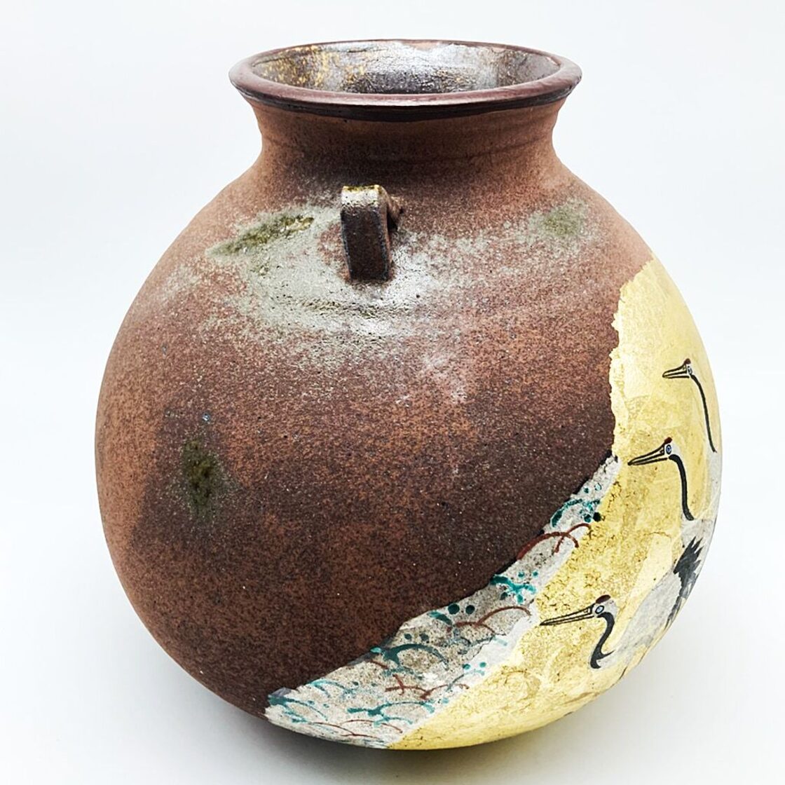 九谷焼 竹隆窯 北村隆 色絵金彩鶴 花生 壺 作家 20.2cm | Pay ID