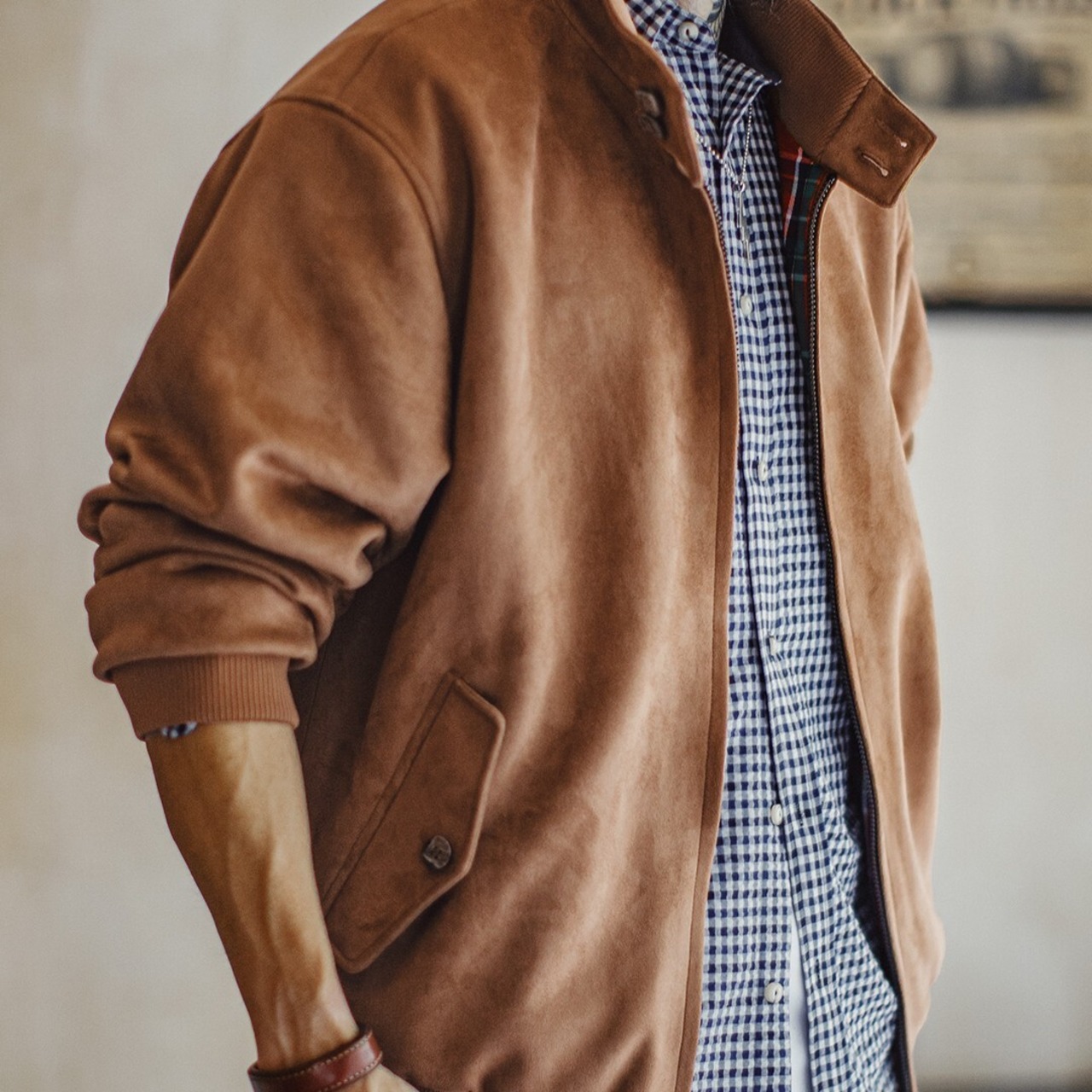 【UNISEX】Retro Suede Harrington Jacket / ユニセックス レトロ スエード ハリントン ジャケット