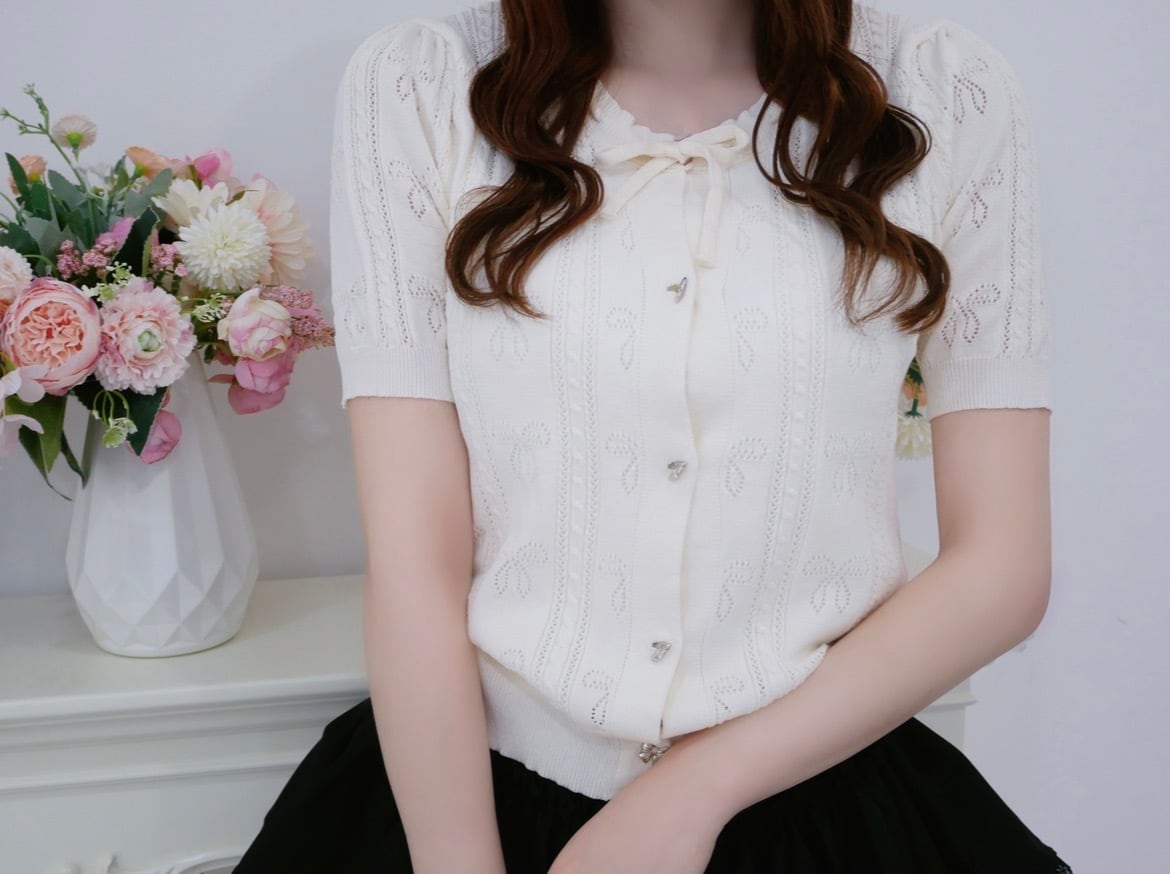 【LAST2】sweet ribbon knit cardigan