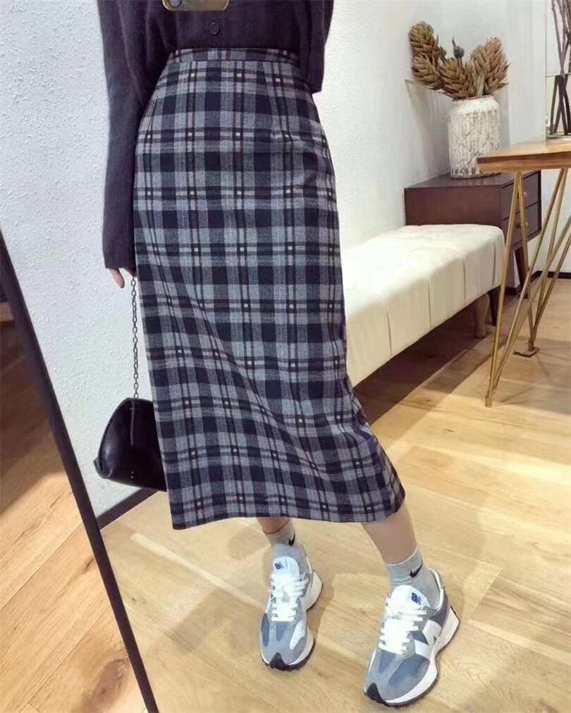 チェック柄タイトスカート　AJ11352-9228