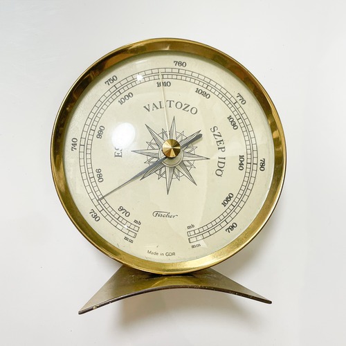 Vintage East German Fischer Brass Desktop Aneroid Barometer Made in GDR