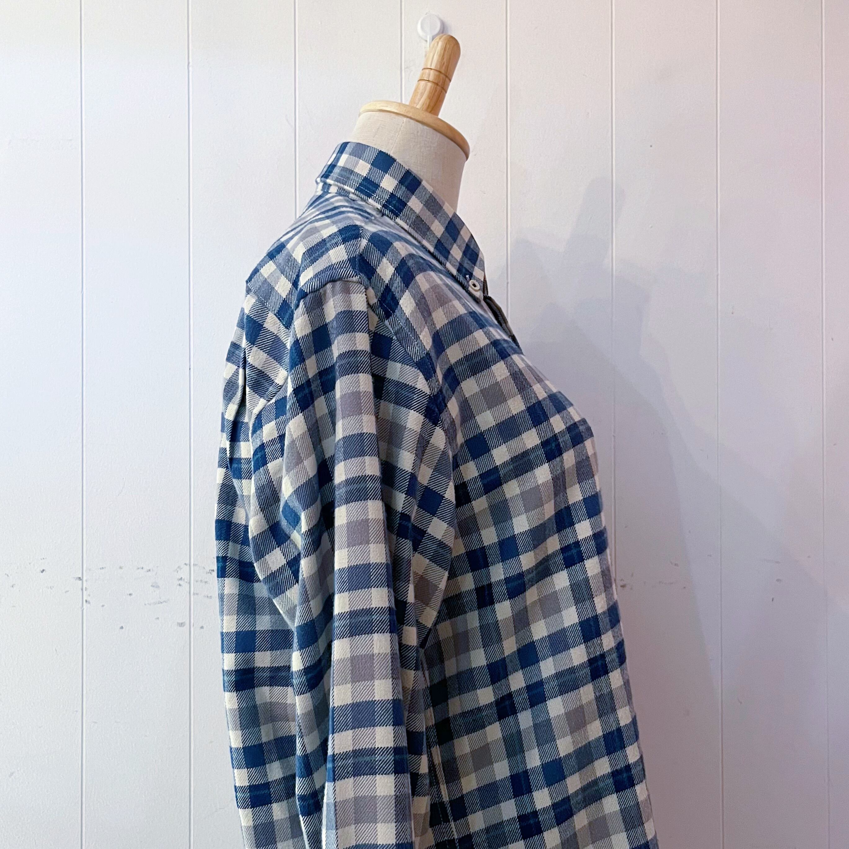 blue green check flannel shirt