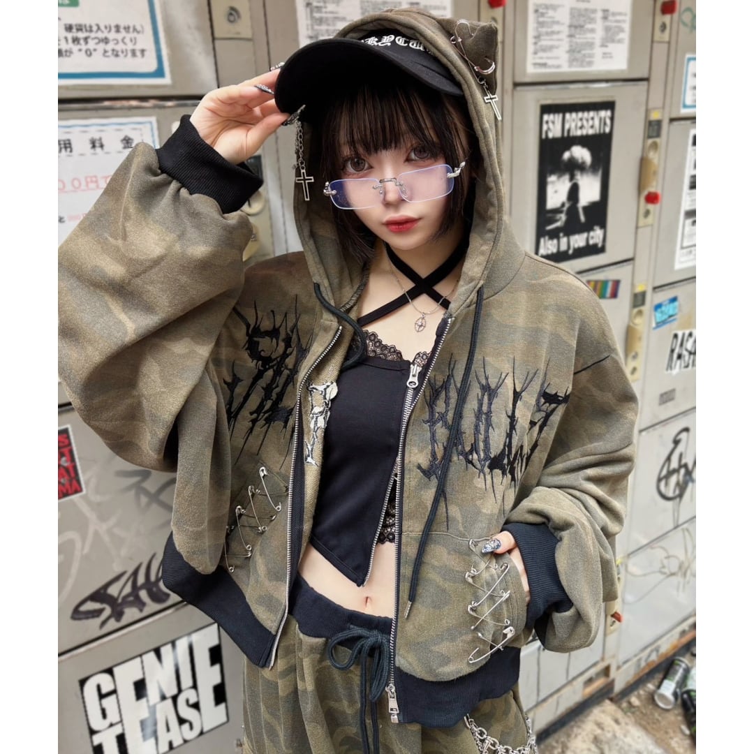 渋谷店で人気！】新作☆ネコ耳カモフラZIPパーカー