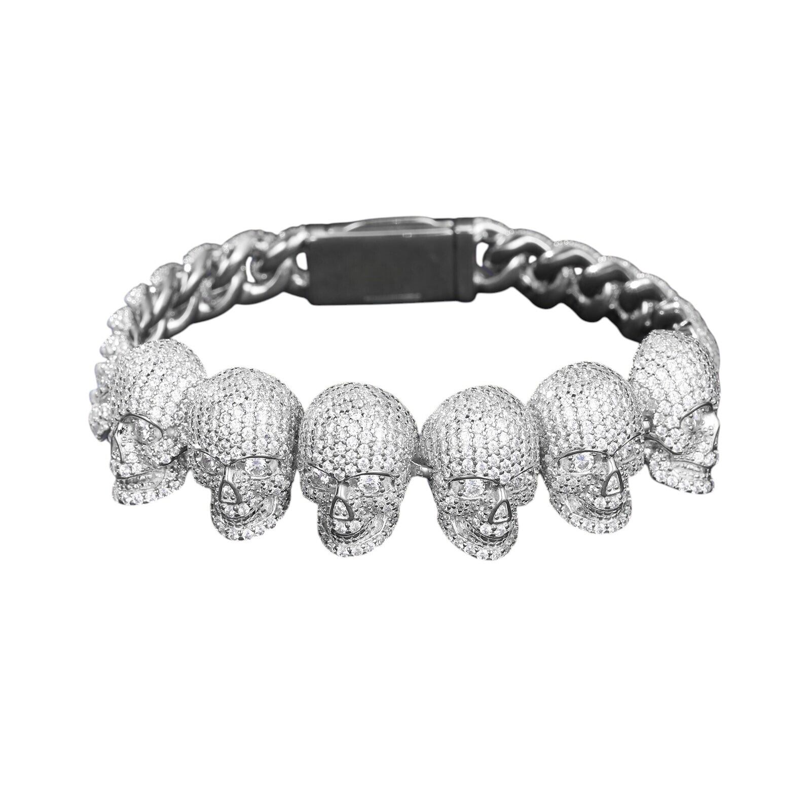 Moissanite Skull Bracelet Brass Luxury Iced Out モアサナイト