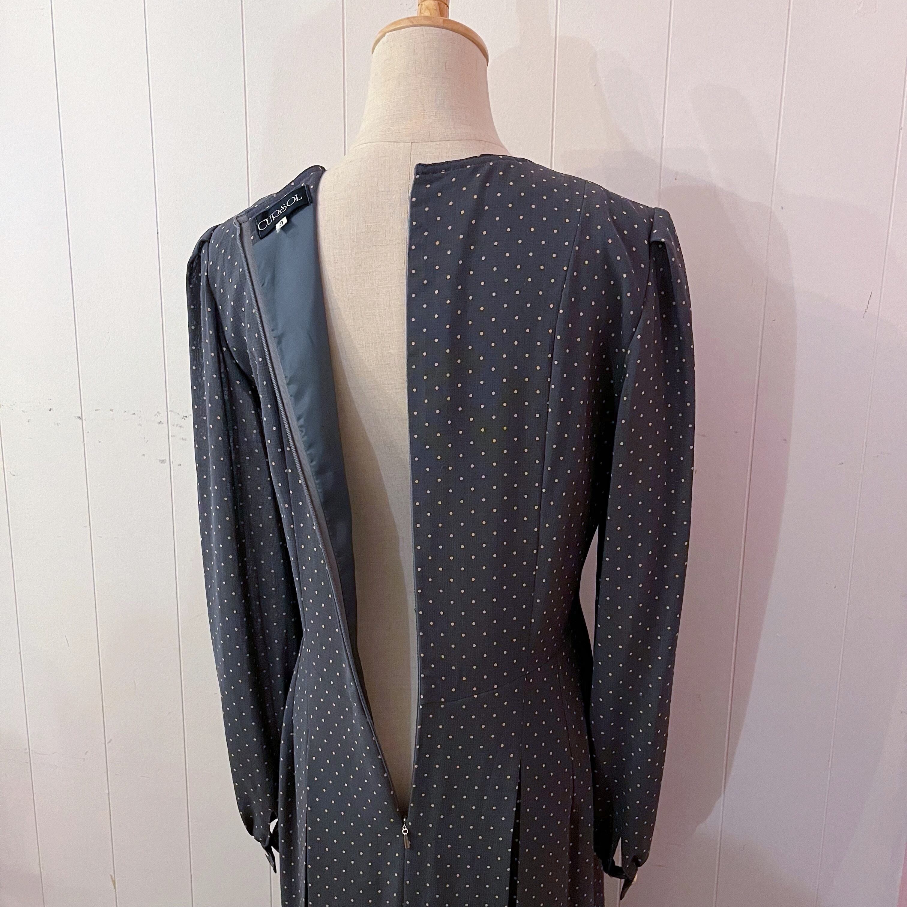 dark gray dot tuck flare one-piece