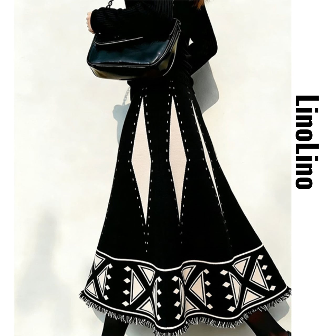 Herringbone Pattern Flared Midi Skirt L00745