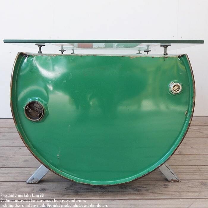 一点物ドラム缶をリメイクしたテーブル 90cm ロング ガラステーブル