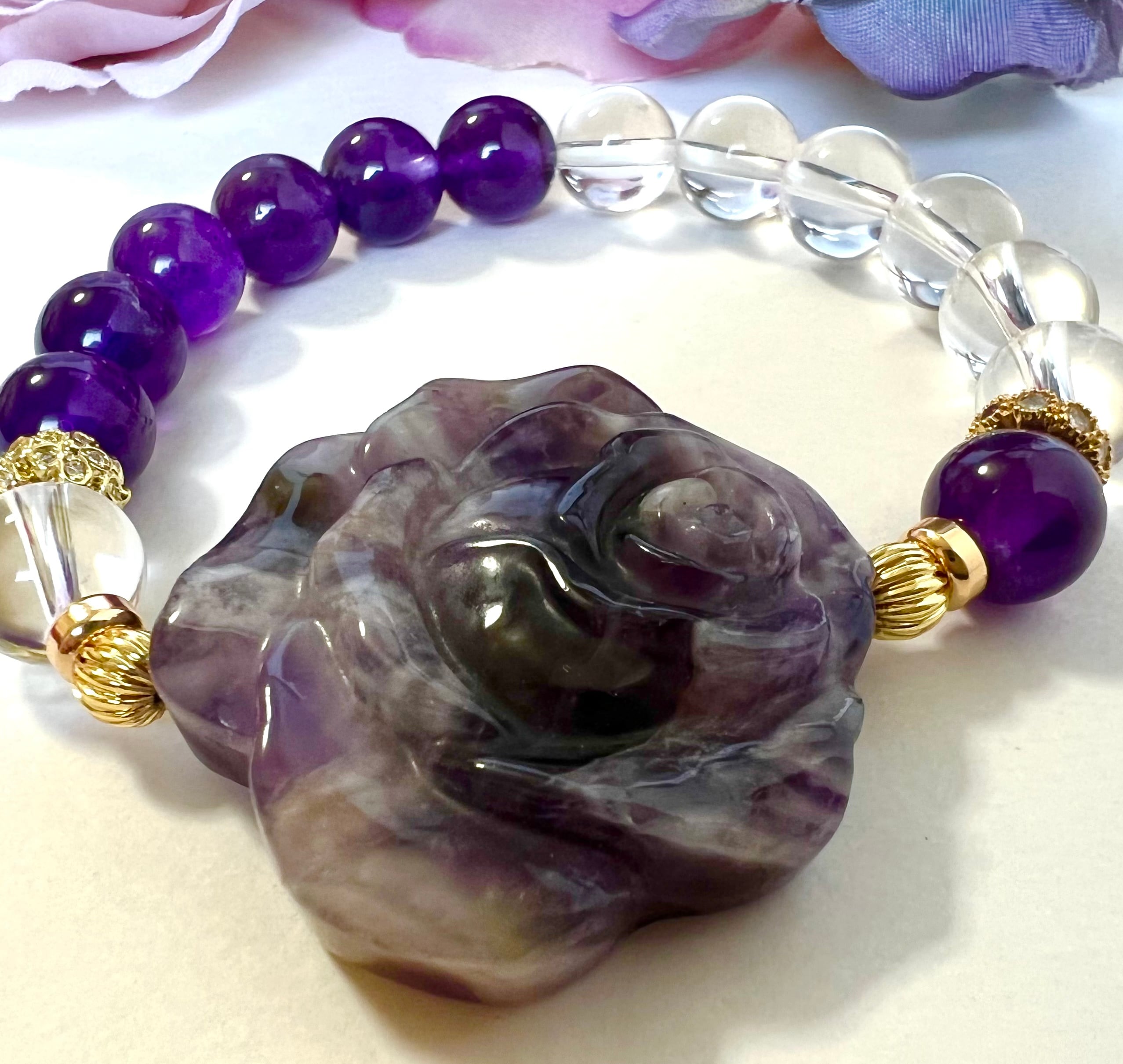 【バラ❁⃘アメジスト ブレスレット】天然石 パワーストーン