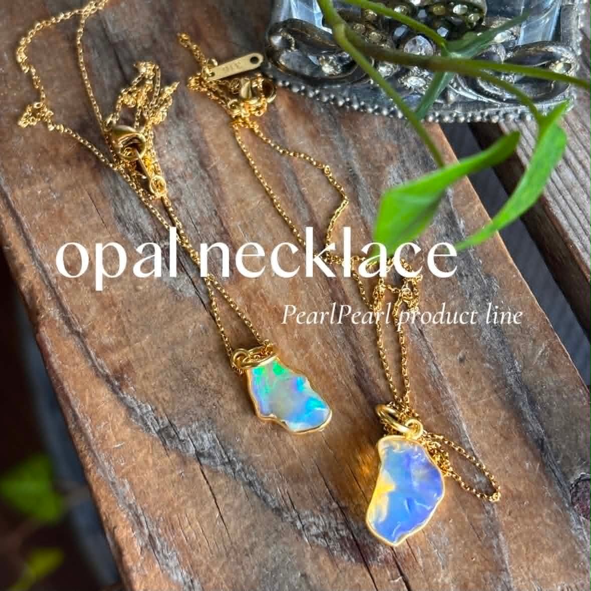 虹色の輝き＊ラフロックタンブルのエチオピアオパールTOPネックレス