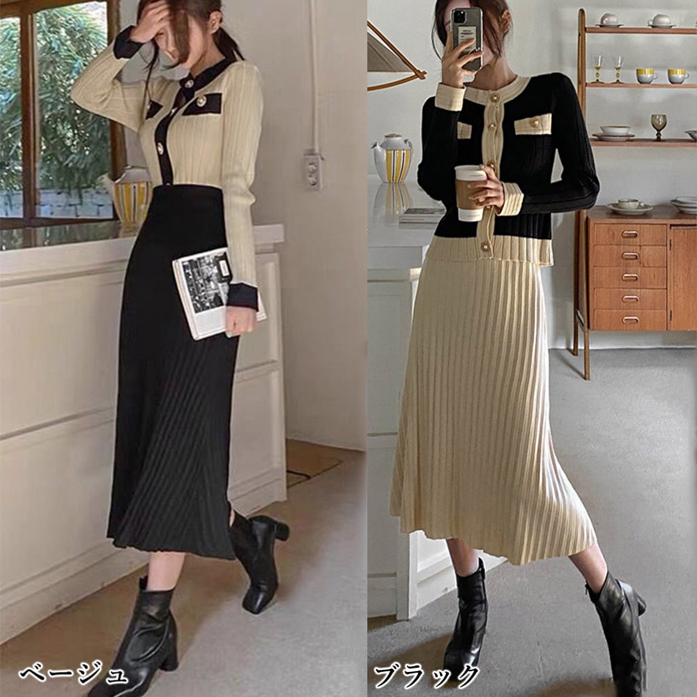 韓国カフェ 韓国ファッション 大人女性 プチプラ ニットセットアップ