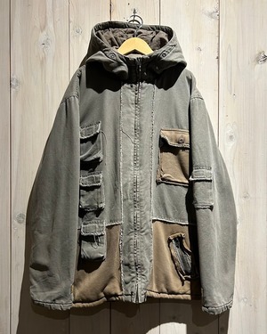 【a.k.a.C.a.k.a vintage】Pocket Gimmick Sweat Swiching Good Fade Vintage Loose Zip Up Hoodie