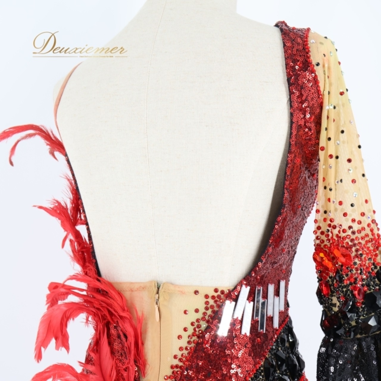 社交ダンス 衣装 THE ONE ザワン スタンダードドレス ドレス ワンピース フロート デモ 競技 ダンス スパンコール 赤 黒 フロート リボン ブラック系 レッド系 華やか 大人 女性用 輝き おしゃれ パーティー 競技用 ステージ衣装 ダンスパフォーマンス