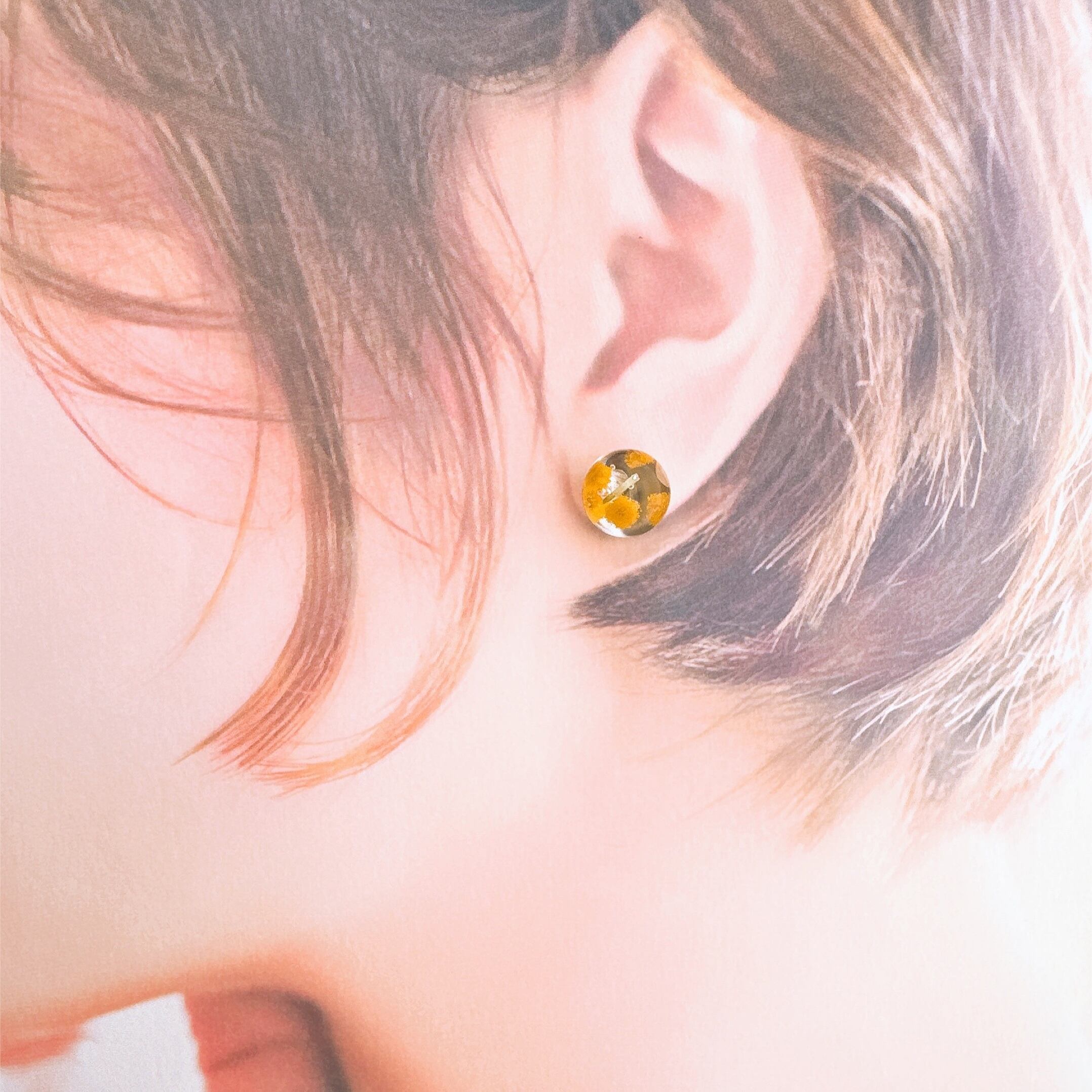 まんまるミモザピアス チタン ステンレス イヤリング 樹脂 ノンホール