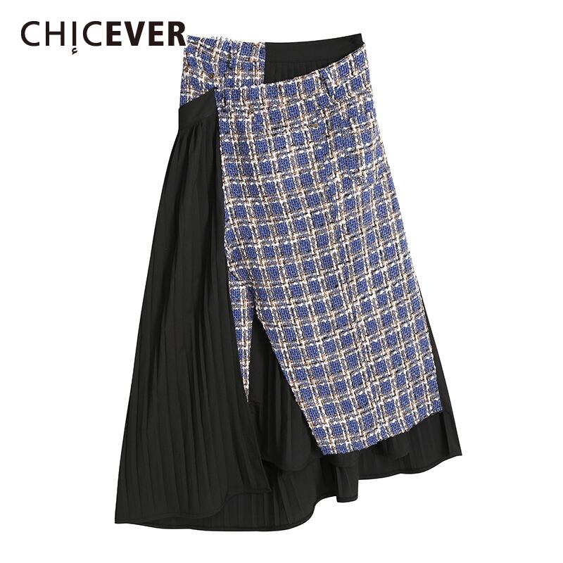 CHICEVERスカートレディースウエストパッチワークシャーリングフリルオーバーサイズヒットカラーAラインスカート2020秋の服 ラッフル オータム 秋物 6base519758287117