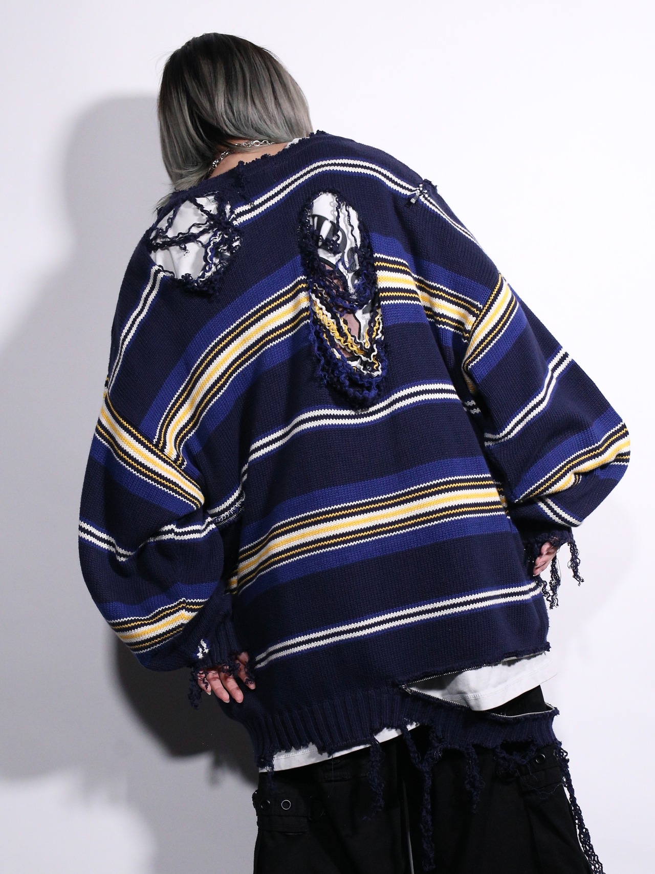 REMAKE / clash bolo × zip  border knit - 6