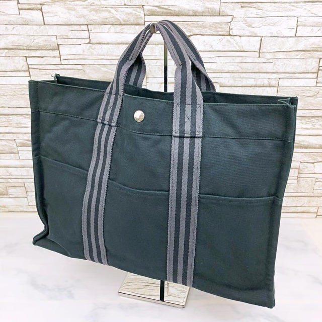 美品★HERMES エルメス キャンバス フールトゥMM トートバッグ ブラック
