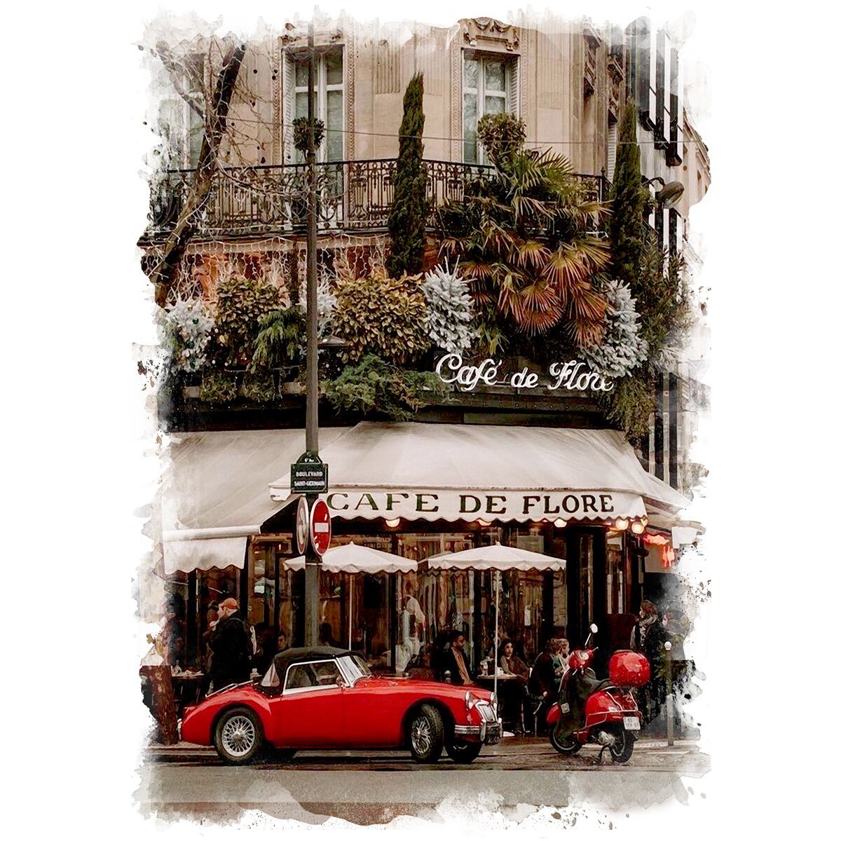 絵画 フランス 風景画(街並み) パリのカフェ インテリアアート額付き 