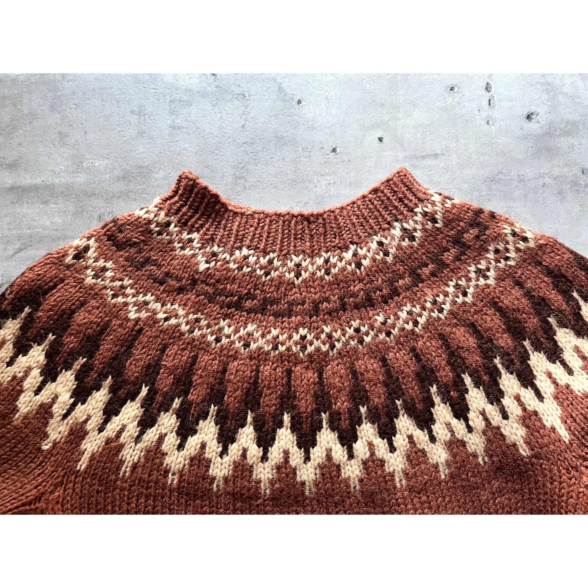 l/s nordic pattern mock neck knit sweater brown ノルディック柄 モックネック ニットセーター  ライトブラウン