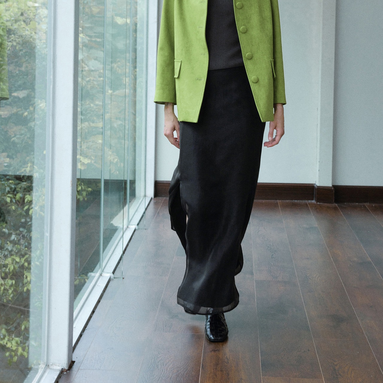 Satin Flare Skirt with Slit 【4color】 T3563