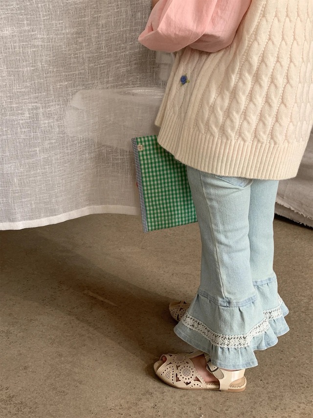 【取寄】ガーリーに履けるレースフリルデニムパンツ