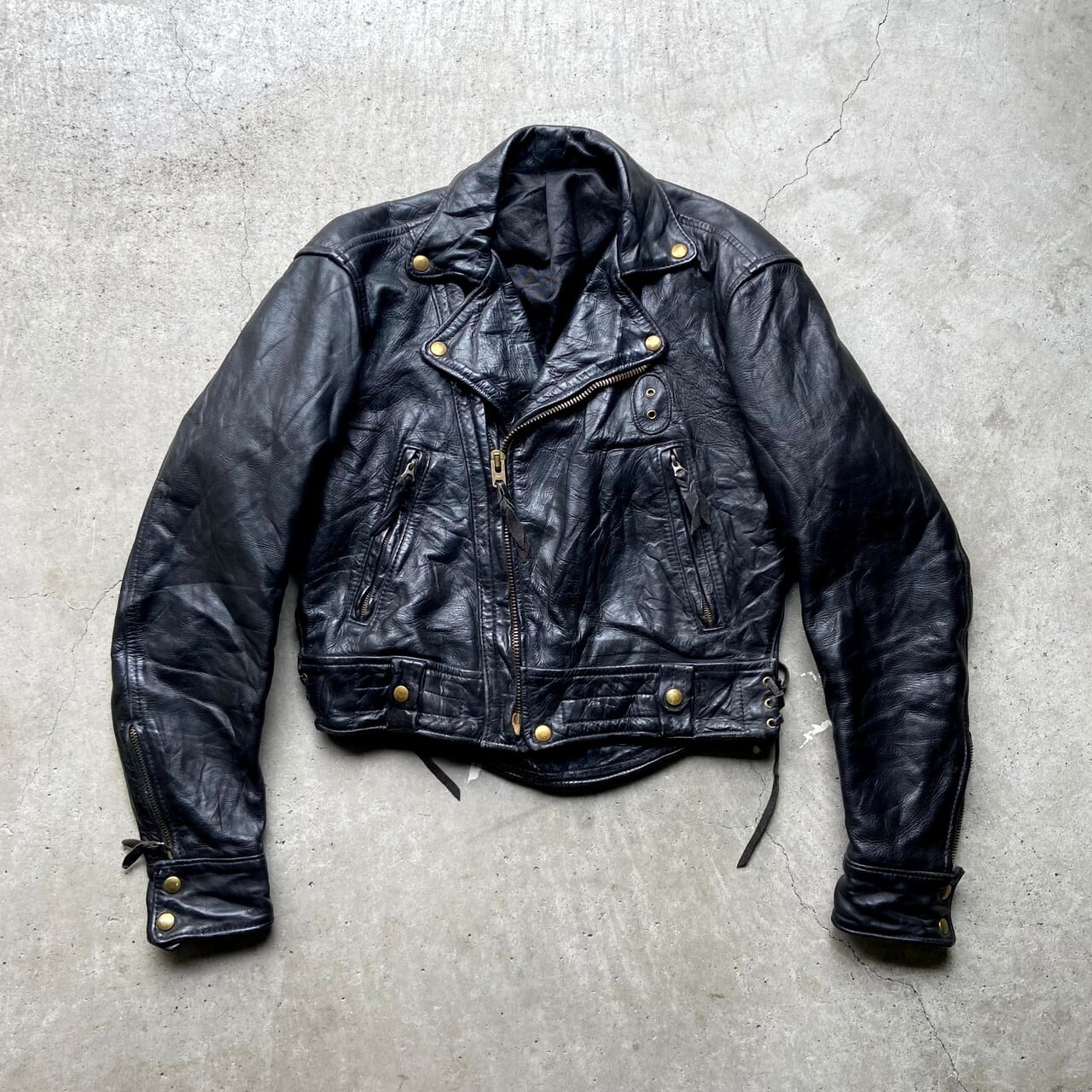 80年代 Langlitz Leathers ラングリッツ コロンビア ダブルライダースジャケット メンズM〜L相当 古着 レザージャケット 革ジャン  アメジャン 80s ヴィンテージ ビンテージ ブラック 黒【ミリタリージャケット】【VTG】【CS2212-10】 | cave