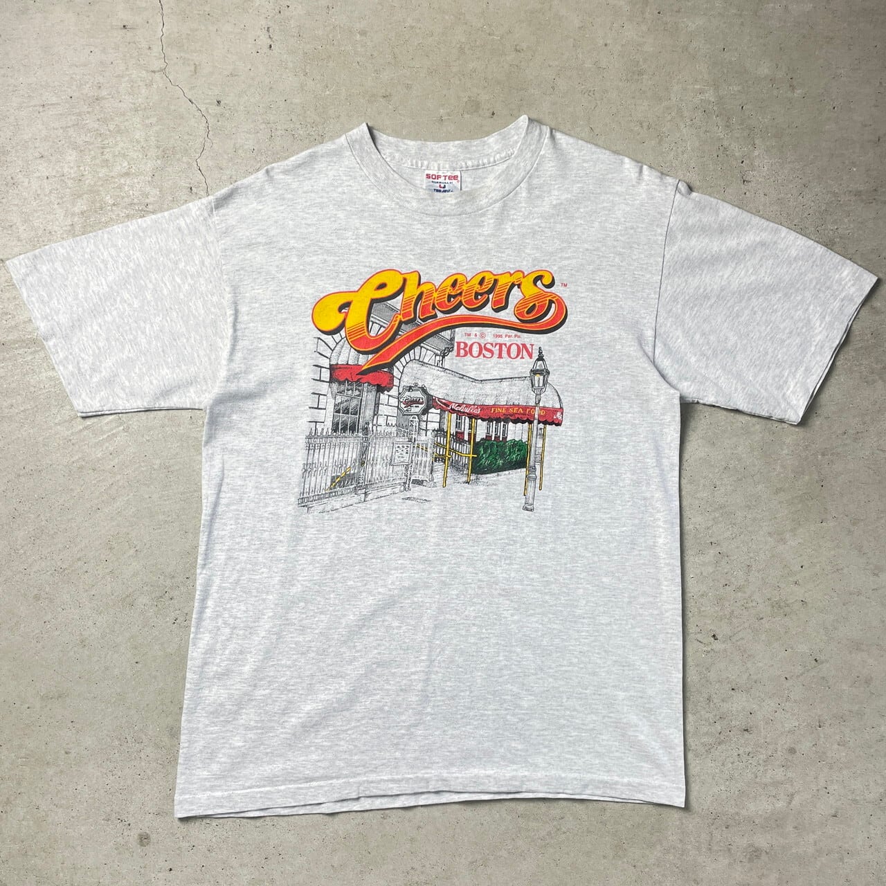 90年代 CHEERS BOSTON 企業ロゴ アドバタイジング アート プリントTシャツ メンズL 古着 90s ヴィンテージ ビンテージ  シングルステッチ 霜降り ライトグレー 灰色【Tシャツ】【FSS2308-50a】 | cave 古着屋【公式】古着通販サイト