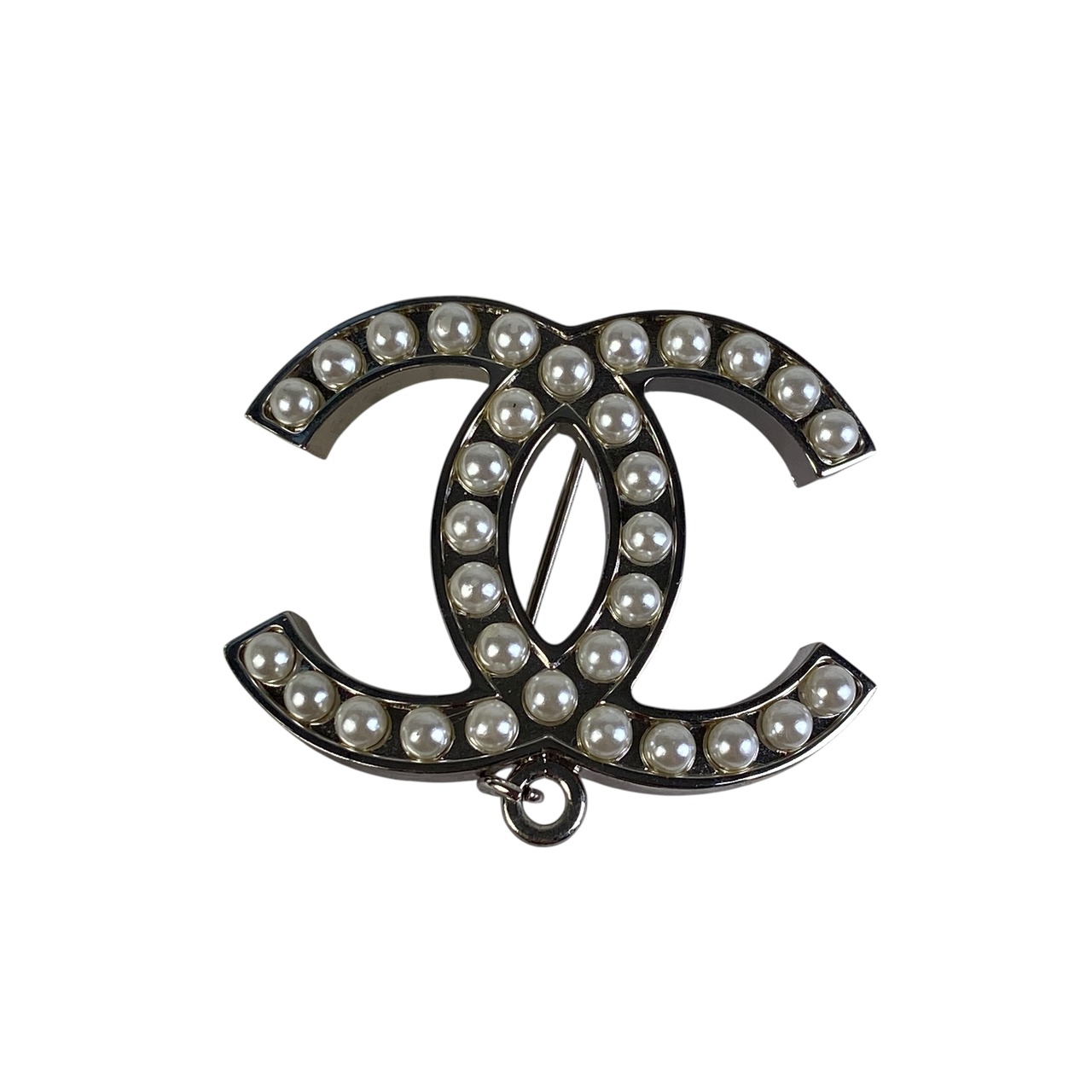 【最終処分SALE】CHANEL シャネル ココマーク 刻印パール  ブローチ シルバー A-5332