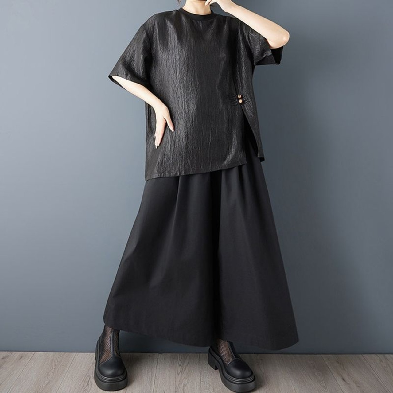 シワ加工 チャイナデザイン Tシャツ 30253