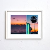 Sunset & Neon Palm|夕日とネオンが織りなすリゾートモダンアートポスター|都会的な洗練と非日常を感じるおしゃれインテリアにA3ポスター