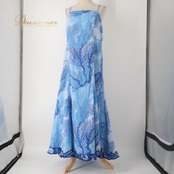 フラダンス 衣装 ワンピース ドレス ブルー系 メネフネプランテーション 日本製 ハワイアンプリント MENEHUNE PLANTETION 植物柄 アロハ フラ ダンス レッスン 練習 キャミソールドレス さわやか かわいい おしゃれ 上品 大人っぽい 華やか 鮮やか 水色 青 フリル裾 シンプル カジュアル 大人用 レディース きれいめ フラダンス衣装ドレス 舞台衣装