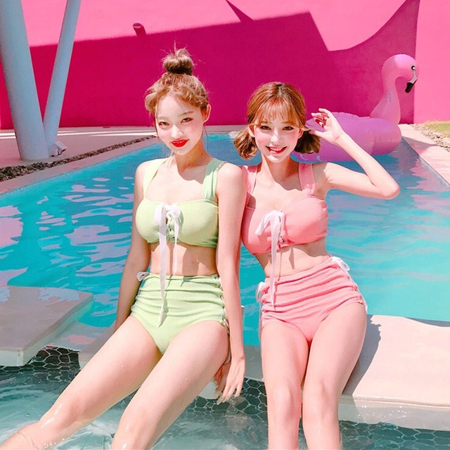 かわいい リボン 韓国系 配色 3色 タンキニ 温泉 水泳  体型カバー 水着63142148