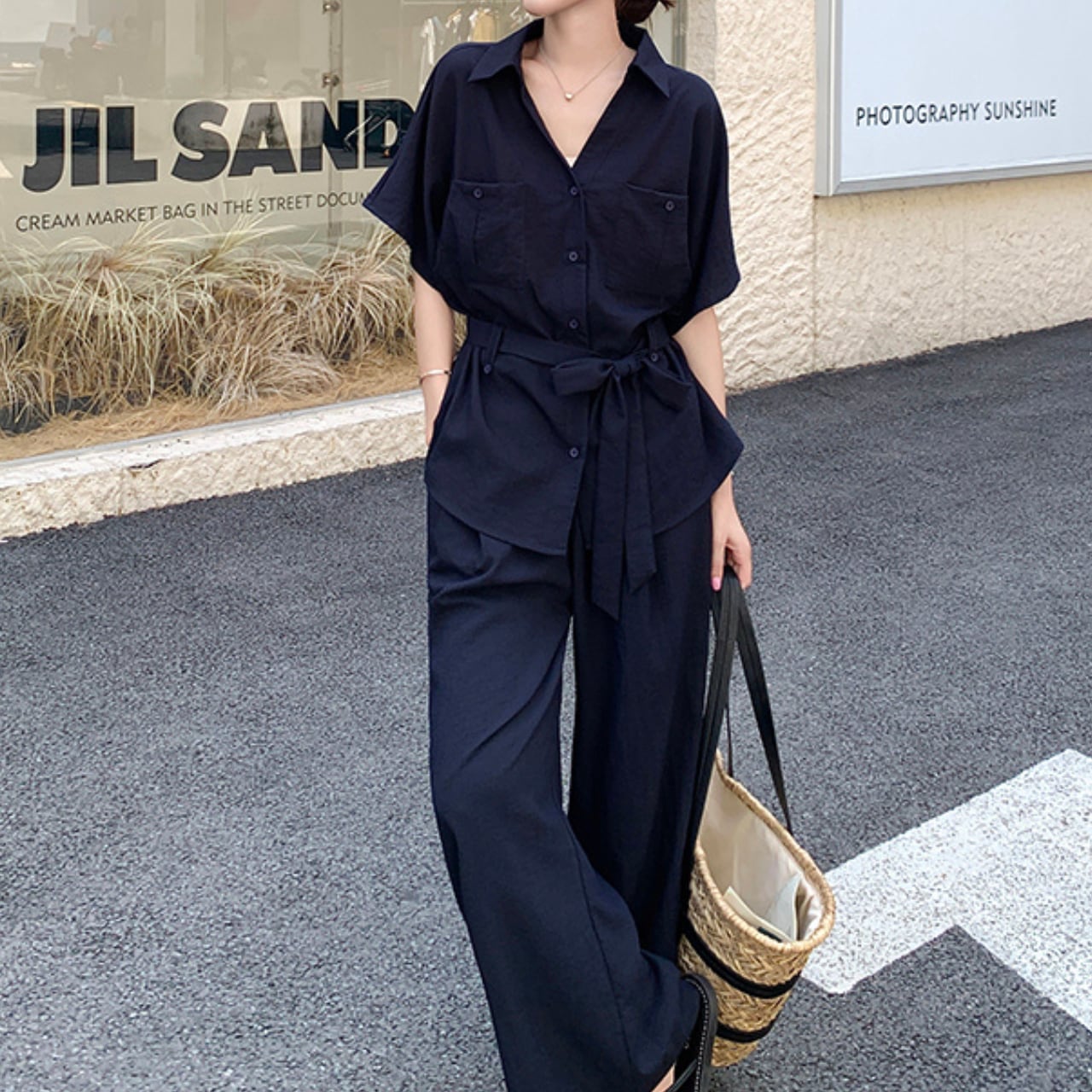 Black shirt & wide leg pants set S1400