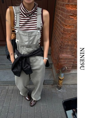 wide-pants suspenders stitch overall 2color【NINE8320】