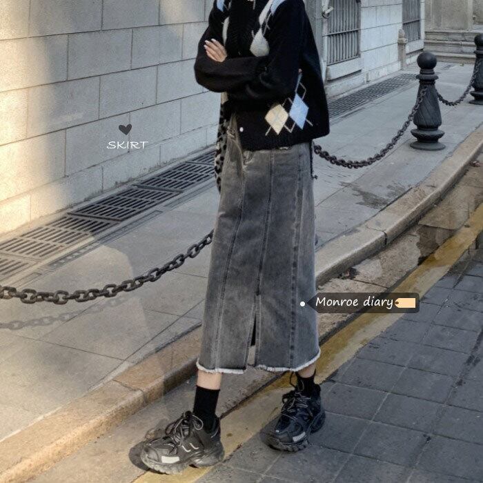 スカート ハイウェストウェストオータムウィンターセーター Aラインロング 秋物 冬物 モンロー7555482569