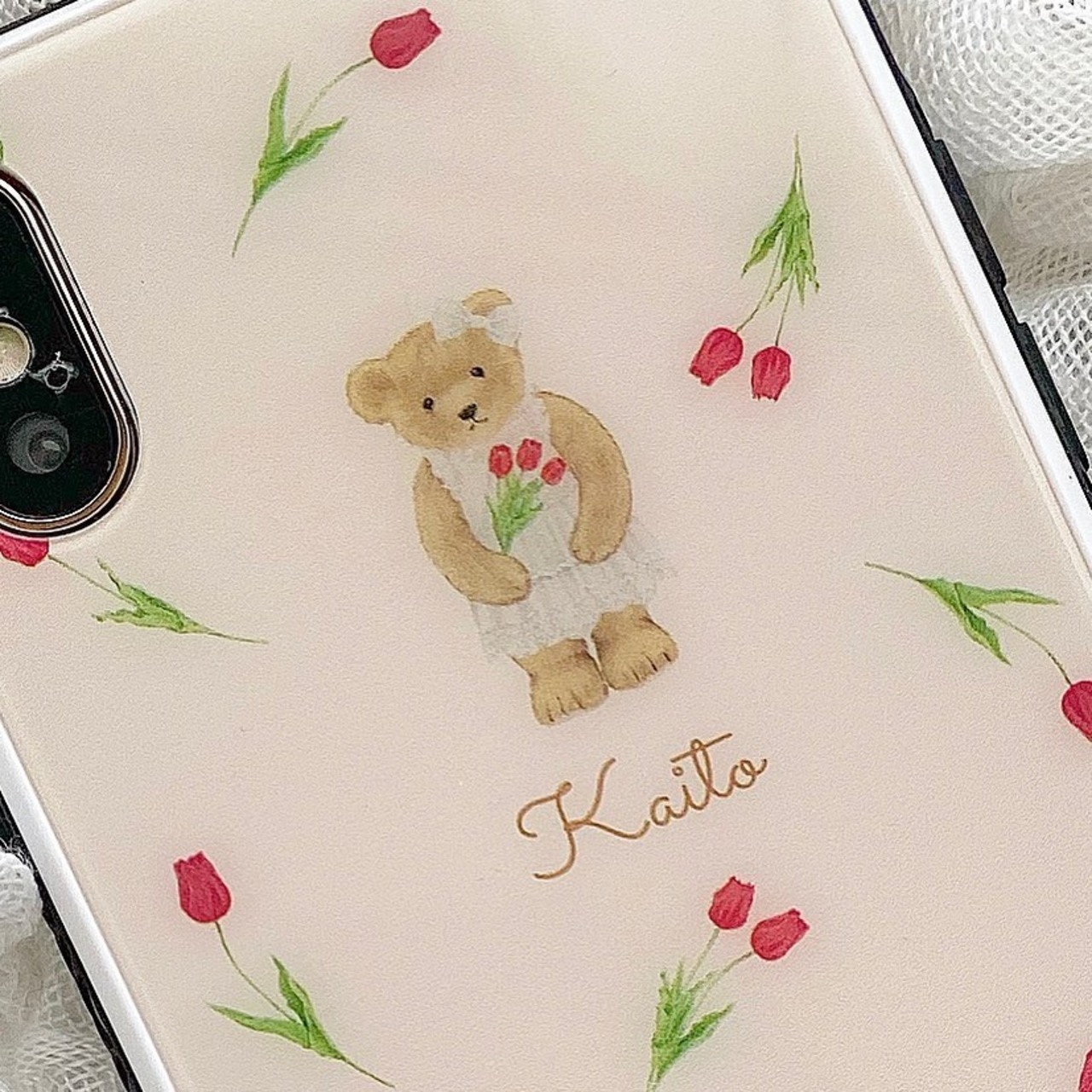 【ネーム入り】Tulip Bear【強化ガラスケース】K14