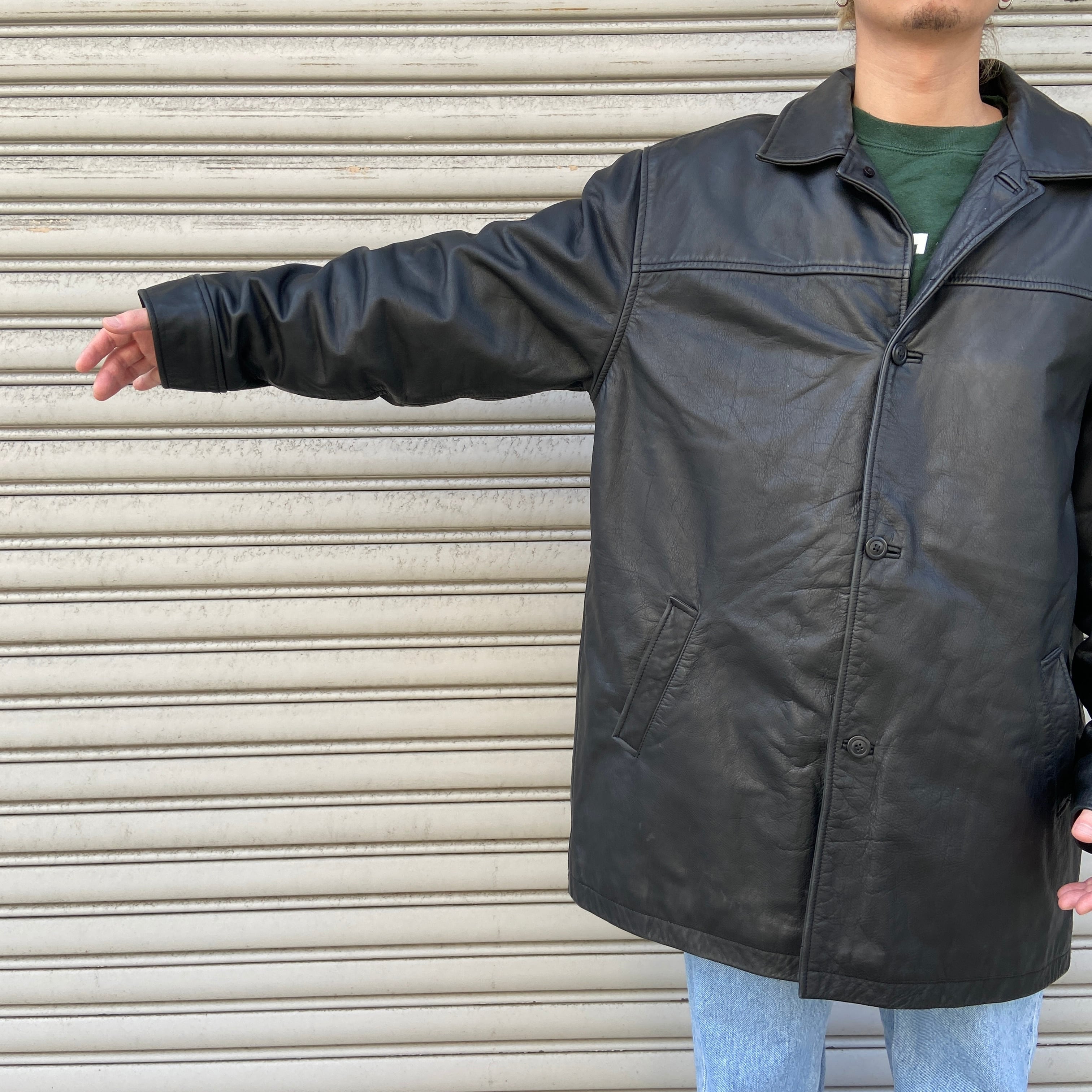 90s GAP オールドギャップ レザージャケット 本革 カーコート 黒 L 