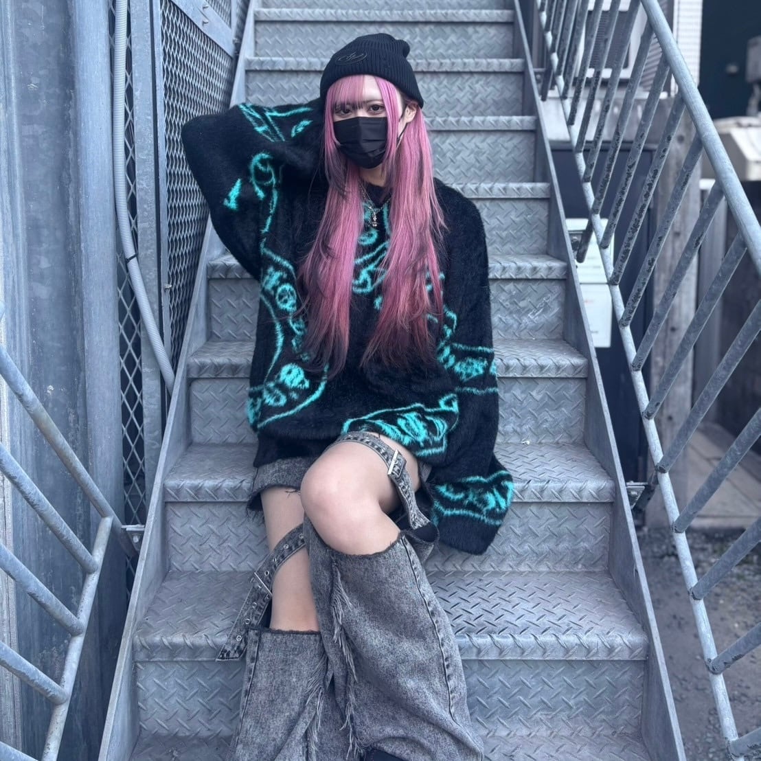 【ye(J)ow/YELLOW J】 帯ロゴシャギーニット 145205 knit ストリート ブランド メンズ レディース ユニセックス ニット